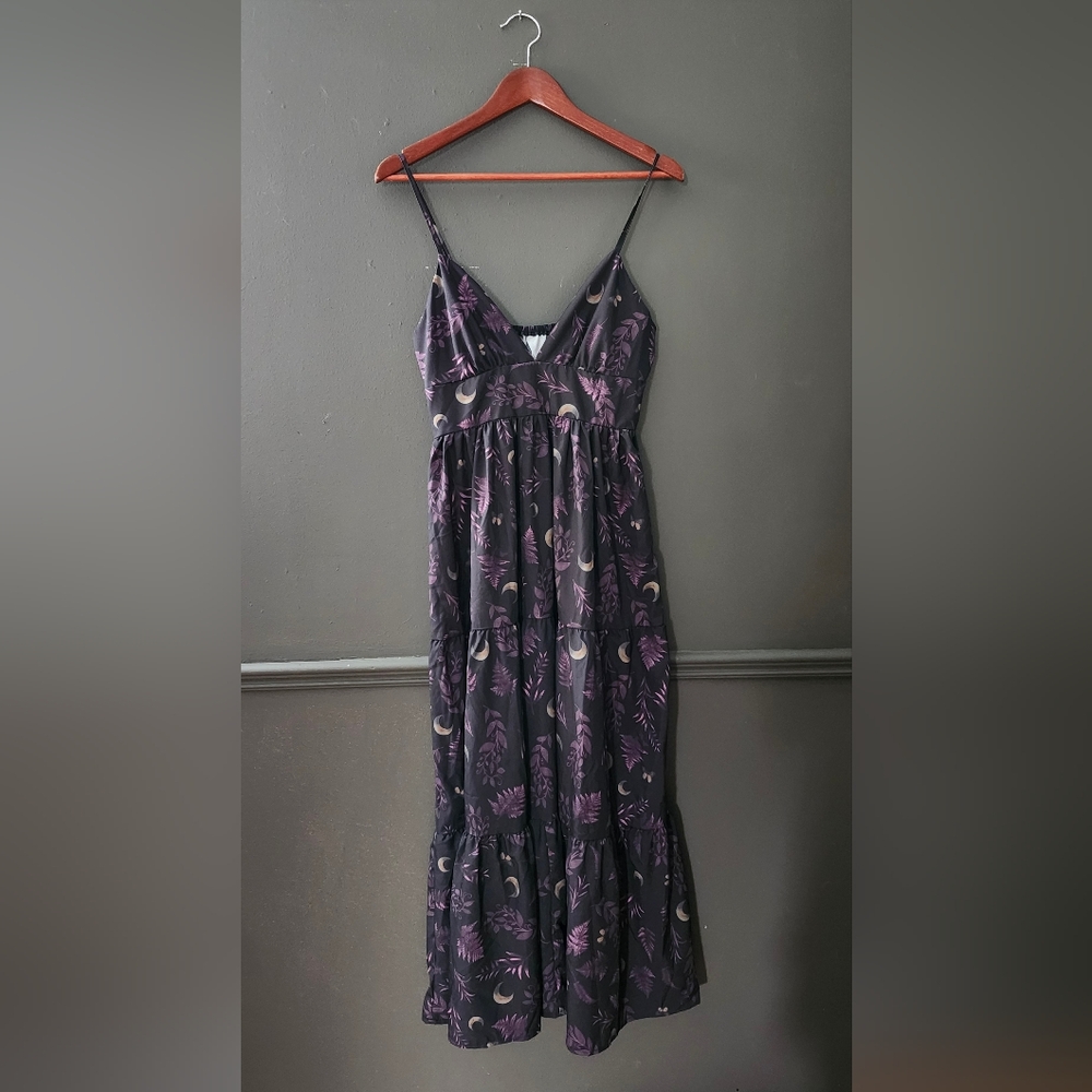ROMWE Black and Purple Floral Maxi Dress